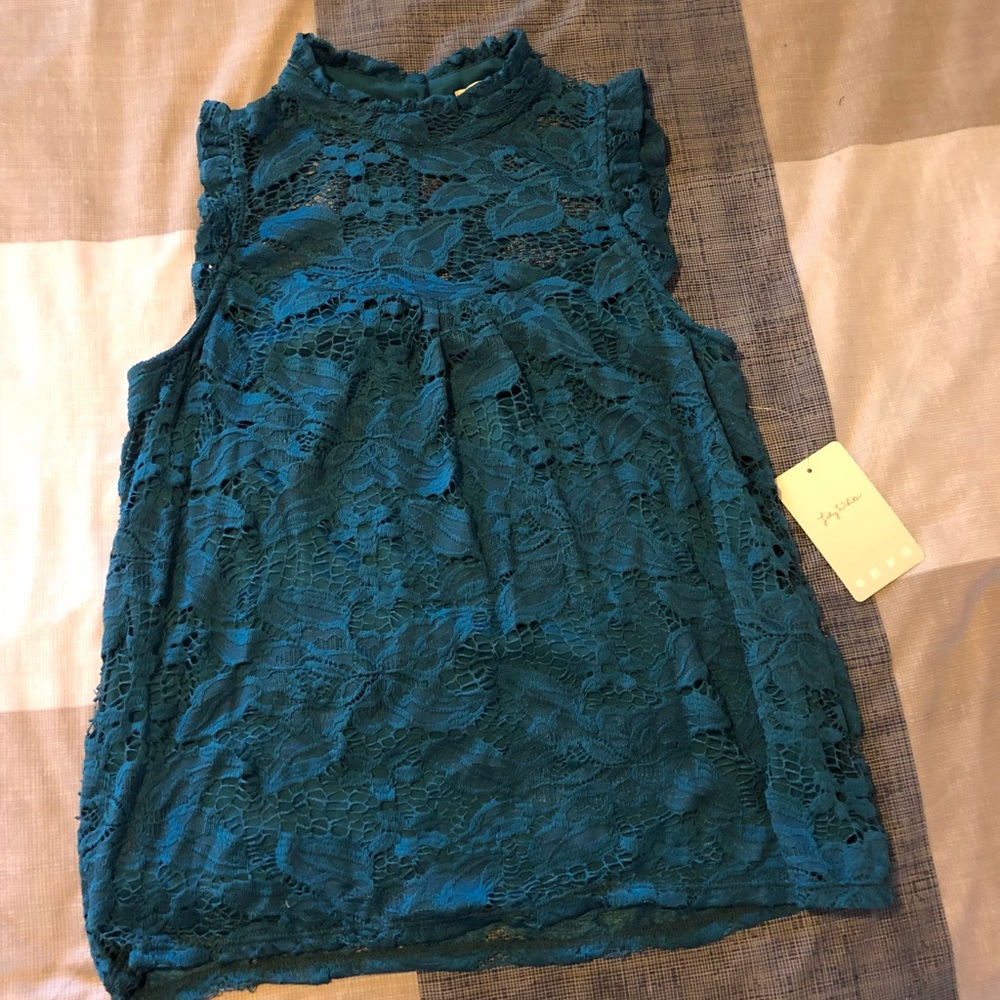 Teal lace blouse